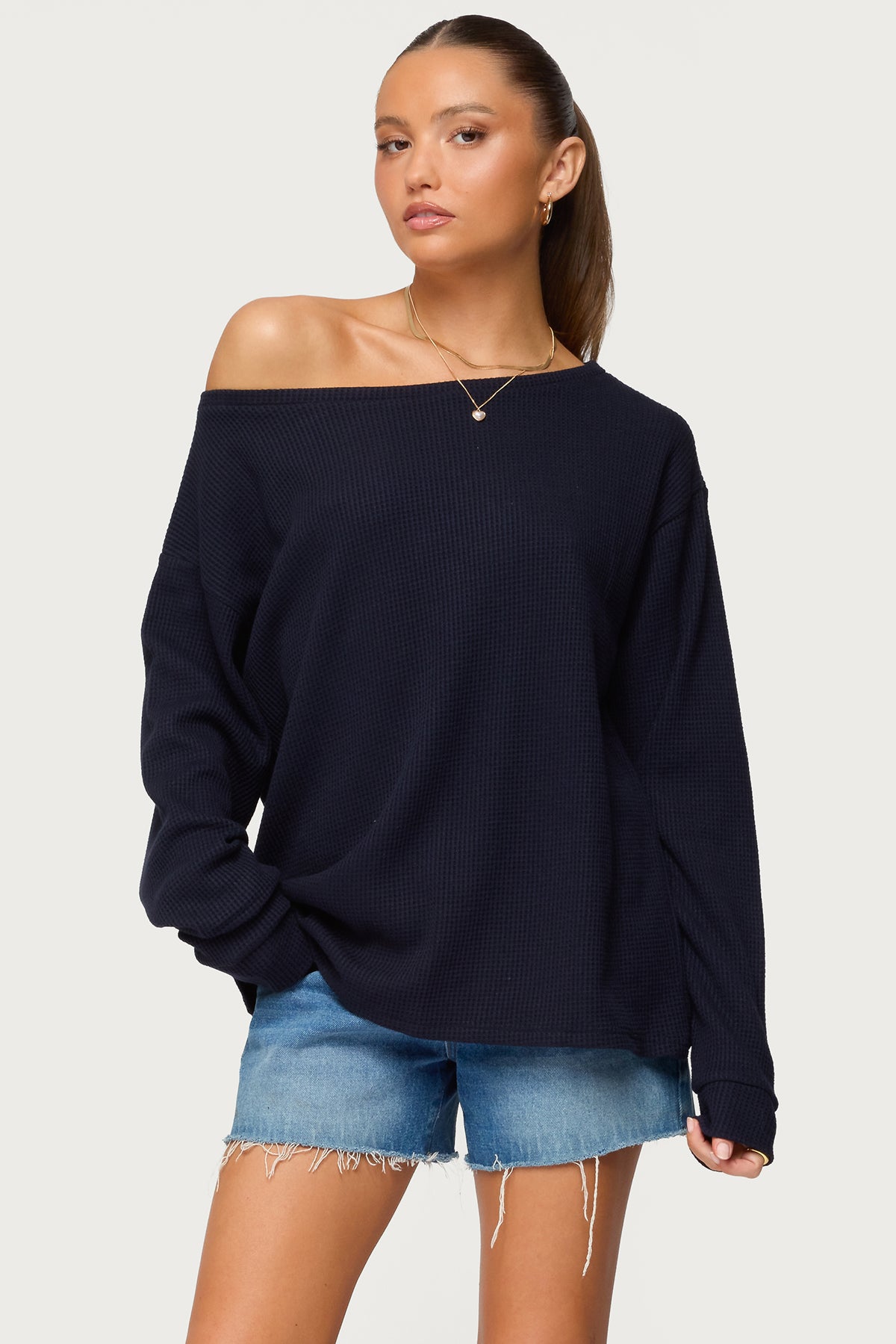 Damari Off Shoulder Oversized Waffle Top