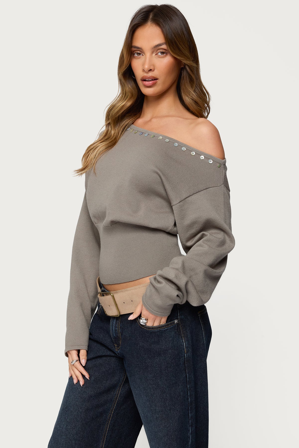 Carmela Iridescent Button Off Shoulder Sweater - Image 3