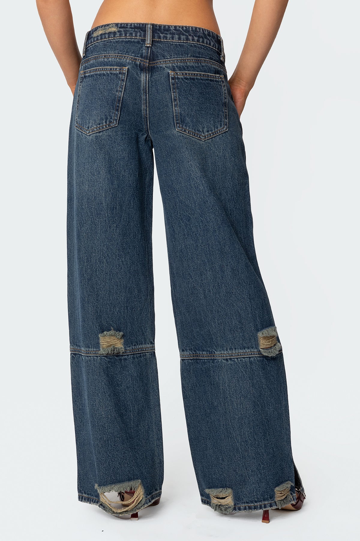 Slitted Distressed Low Rise Baggy Jeans - Image 5