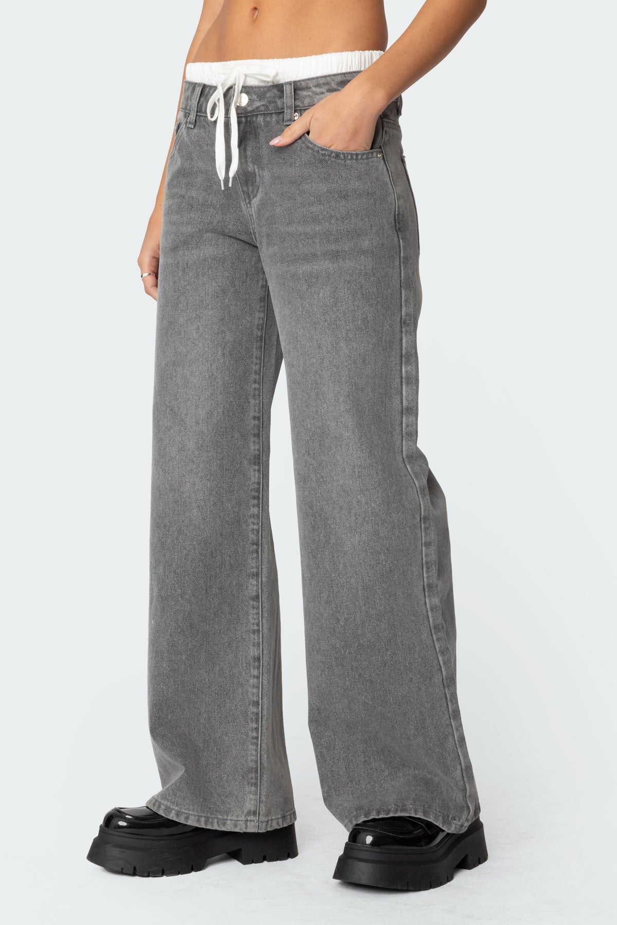 Boxer Detail Low Rise Baggy Jeans - Image 3