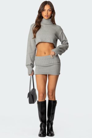 Gino Fold Over Knit Mini Skirt
