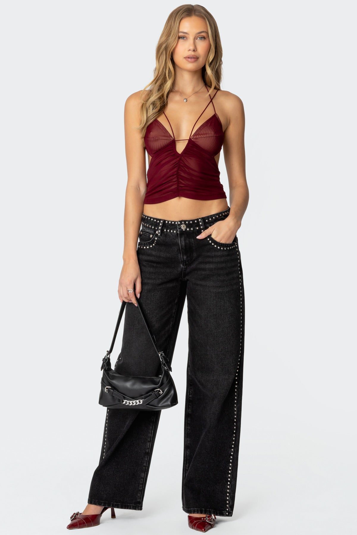 Strappy Ruched Mesh Top - Image 5