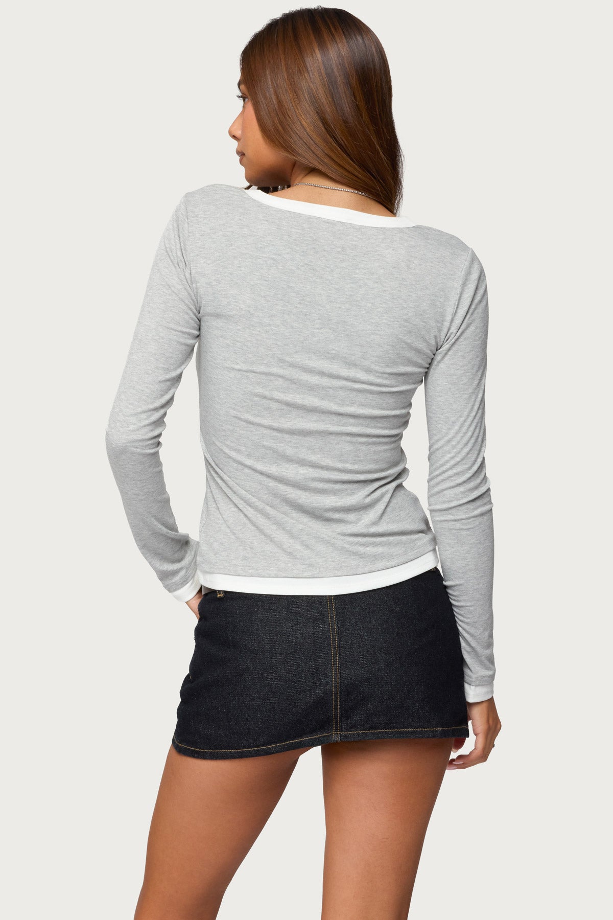 Contrast Layered Look Henley Top - Image 5
