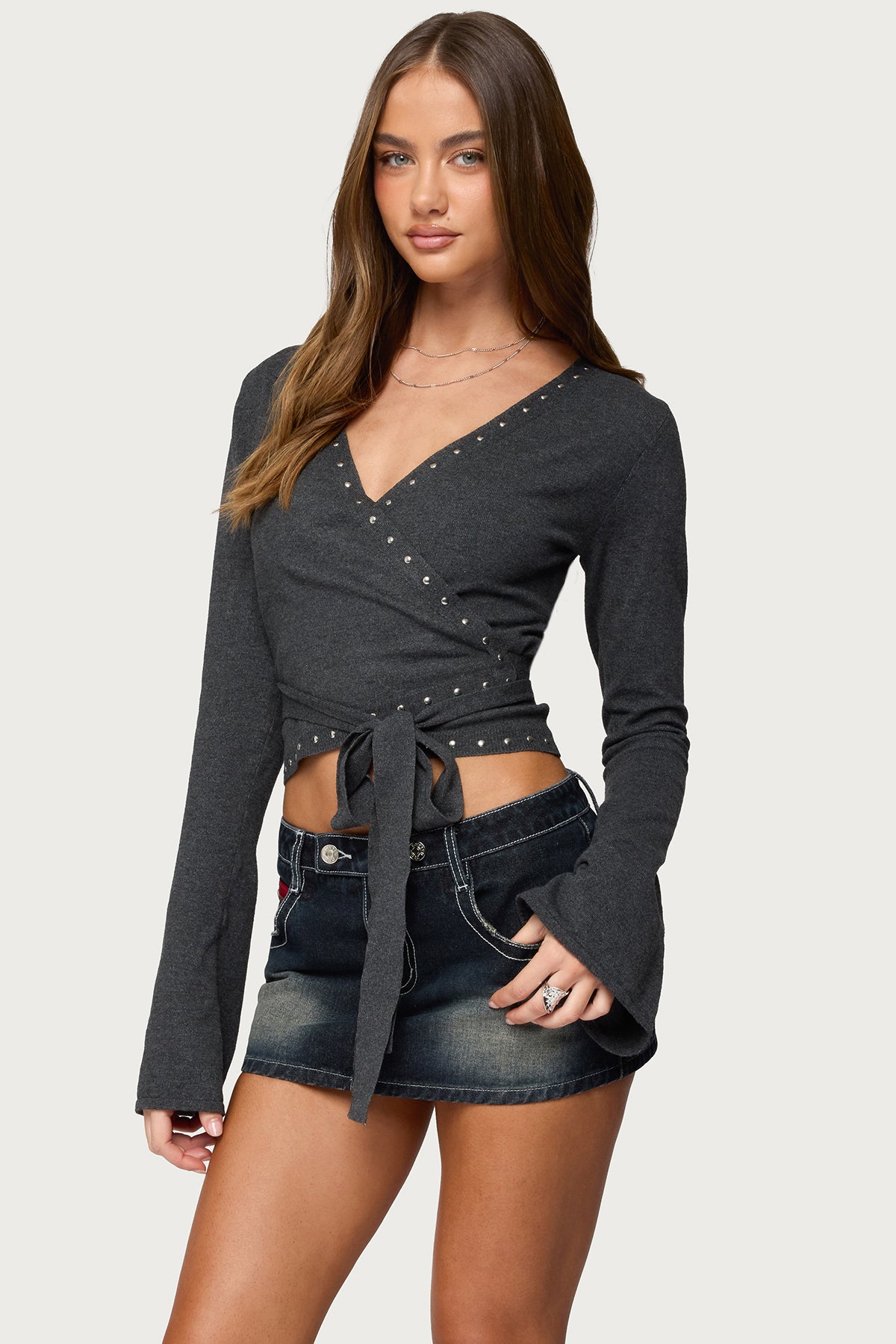 Roccia Studded Knit Wrap Top - Image 3