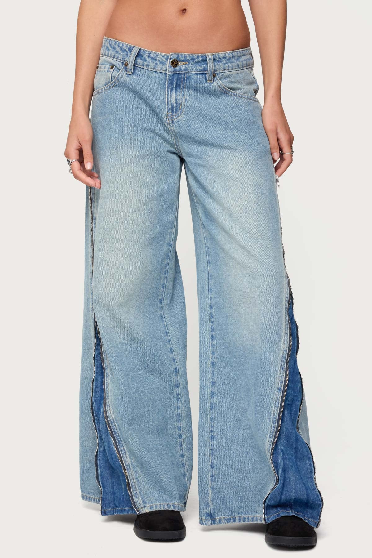 Zippered Washed Low Rise Wide Leg Jeans - Image 2