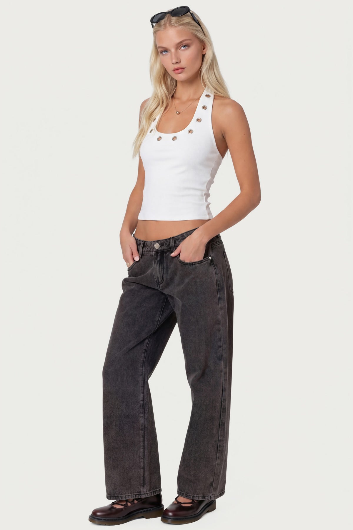 Petite Raelynn Washed Low Rise Baggy Jeans - Image 3