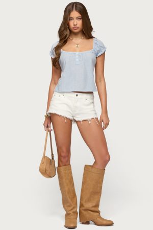 Frayed Vintage Washed Denim Shorts