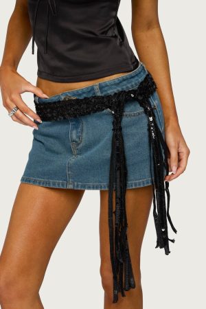 Sequin Fringe Tie Belt