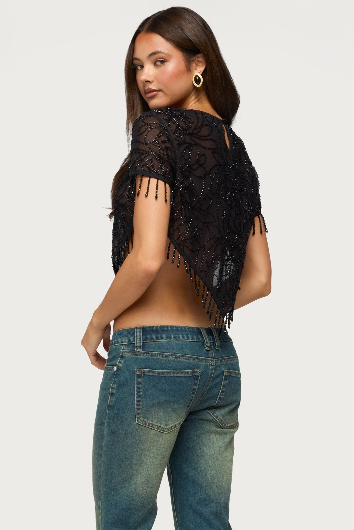 Yanna Beaded Fringe Poncho Top - Image 5