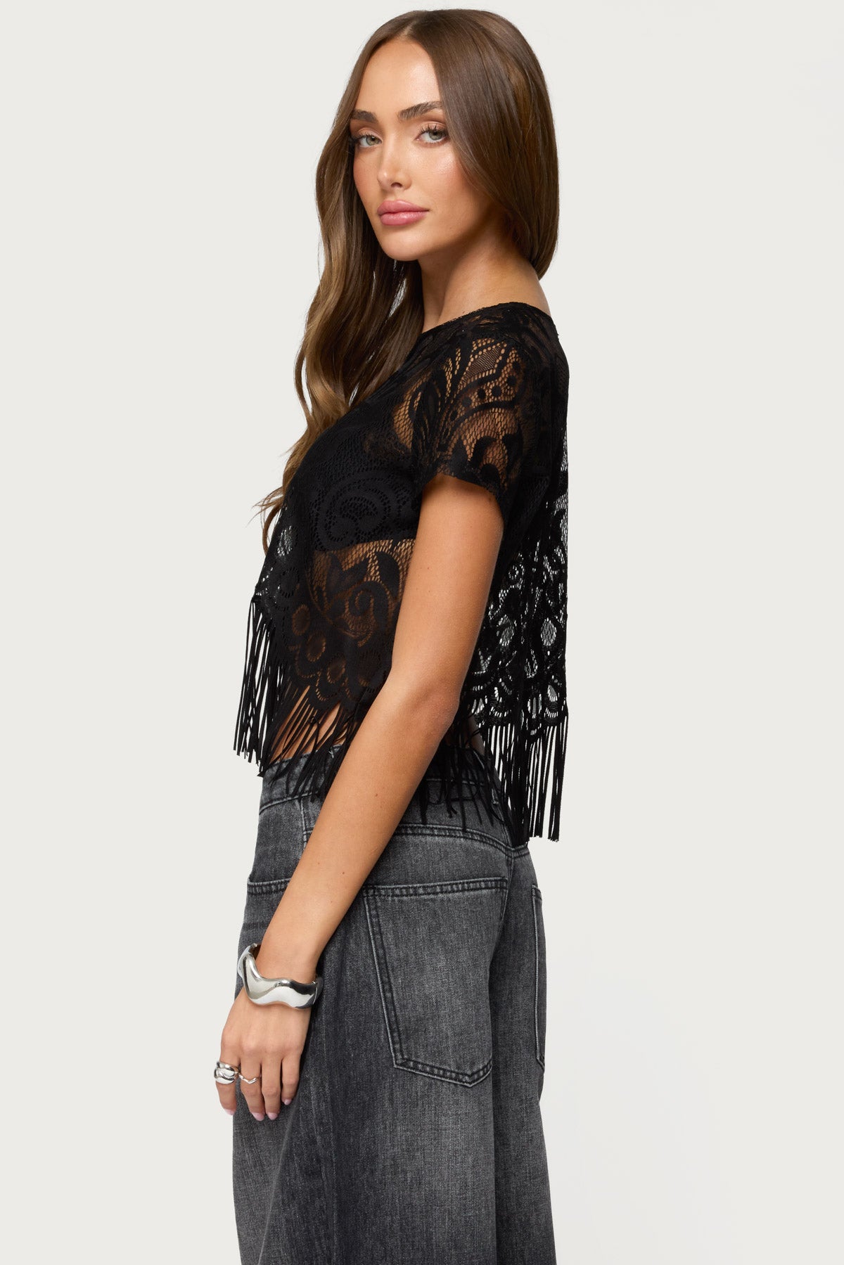 Kira Sheer Lace Fringe Top - Image 4