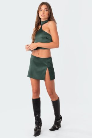 Daina Satin Effect Slit Mini Skirt