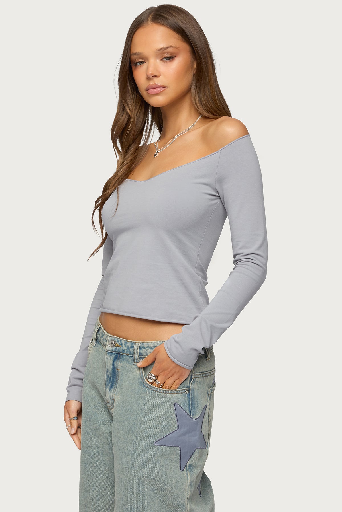 Nattie Off Shoulder V Neck Top - Image 3