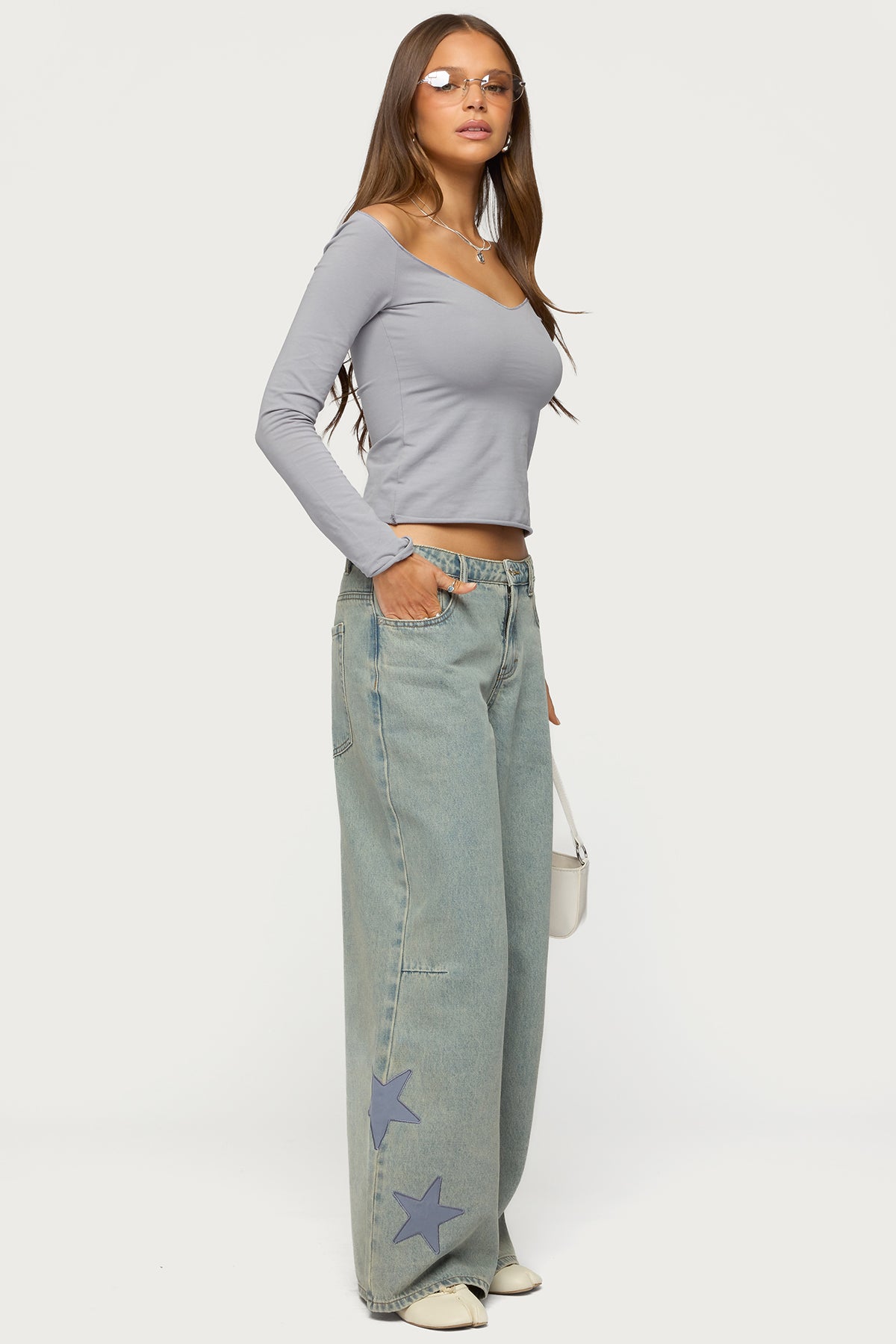 Nattie Off Shoulder V Neck Top - Image 2