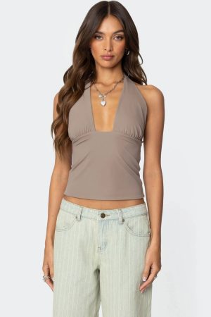 Mila Plunge Neck Halter Top