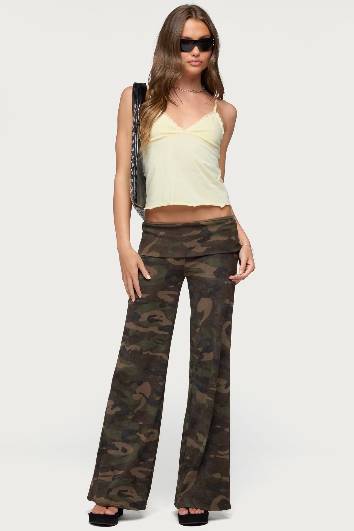 Lumielle Camo Wide Leg Foldover Pants