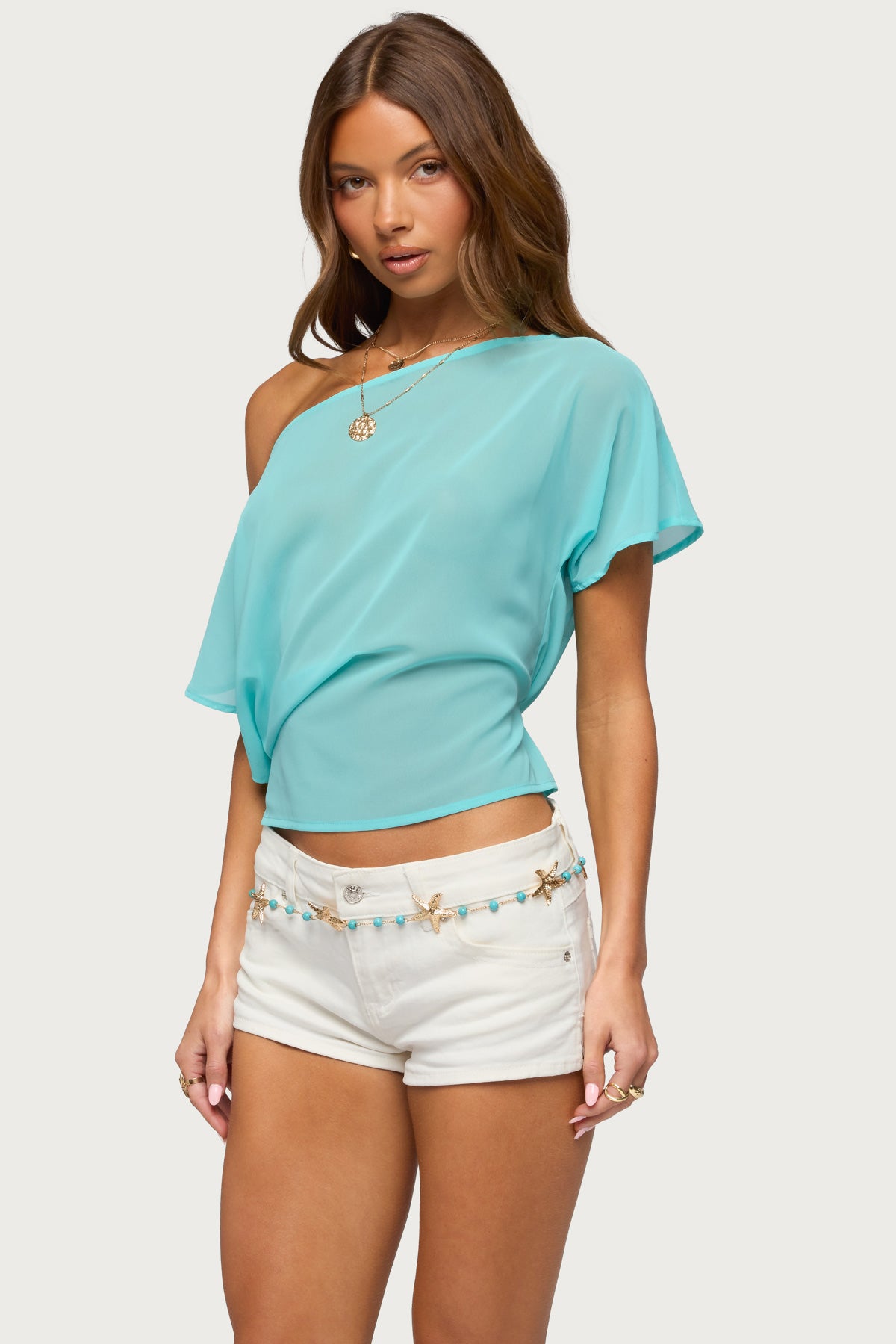 Noria Sheer Chiffon Off Shoulder Top - Image 4