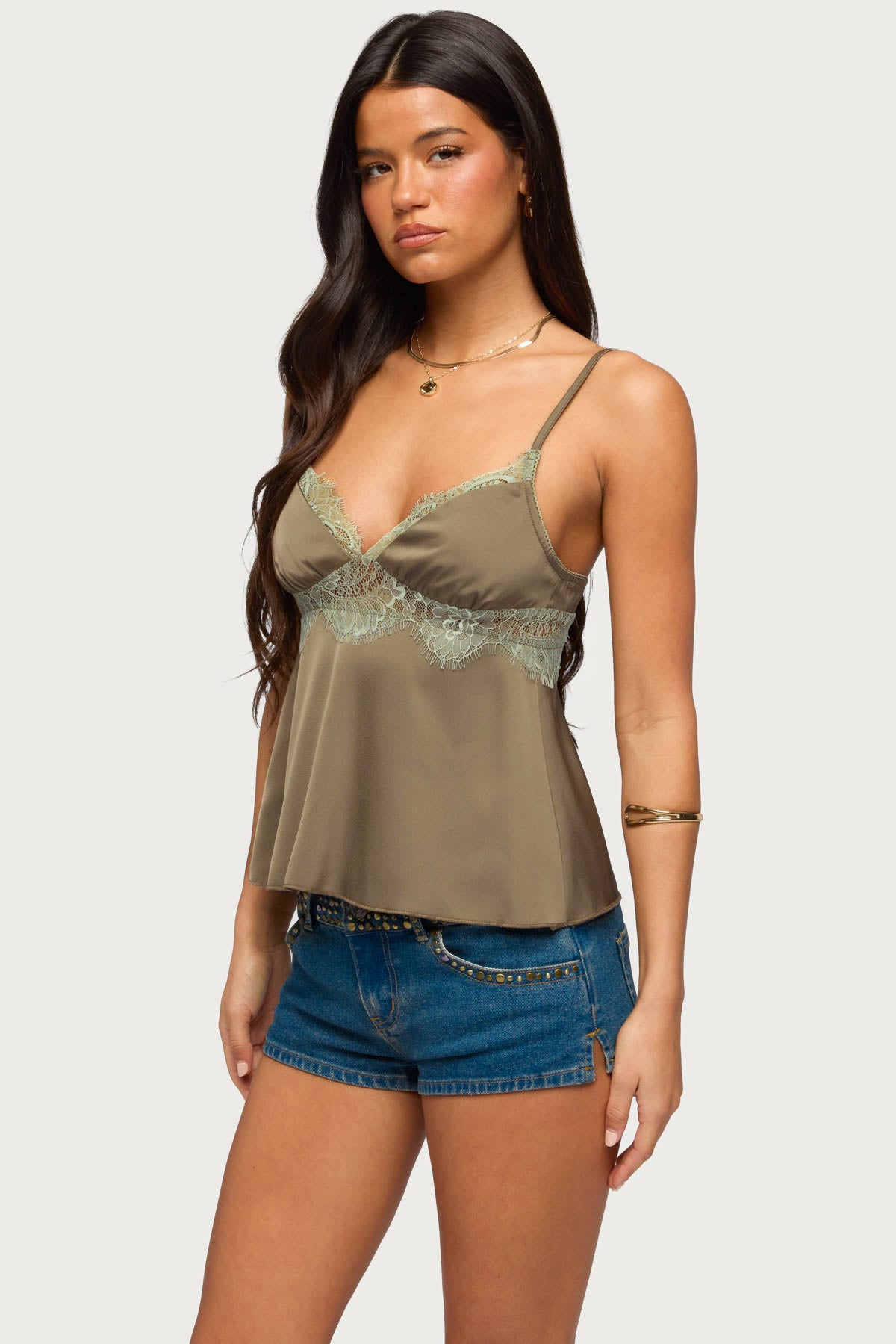 Satin Effect Lacey Babydoll Top - Image 3