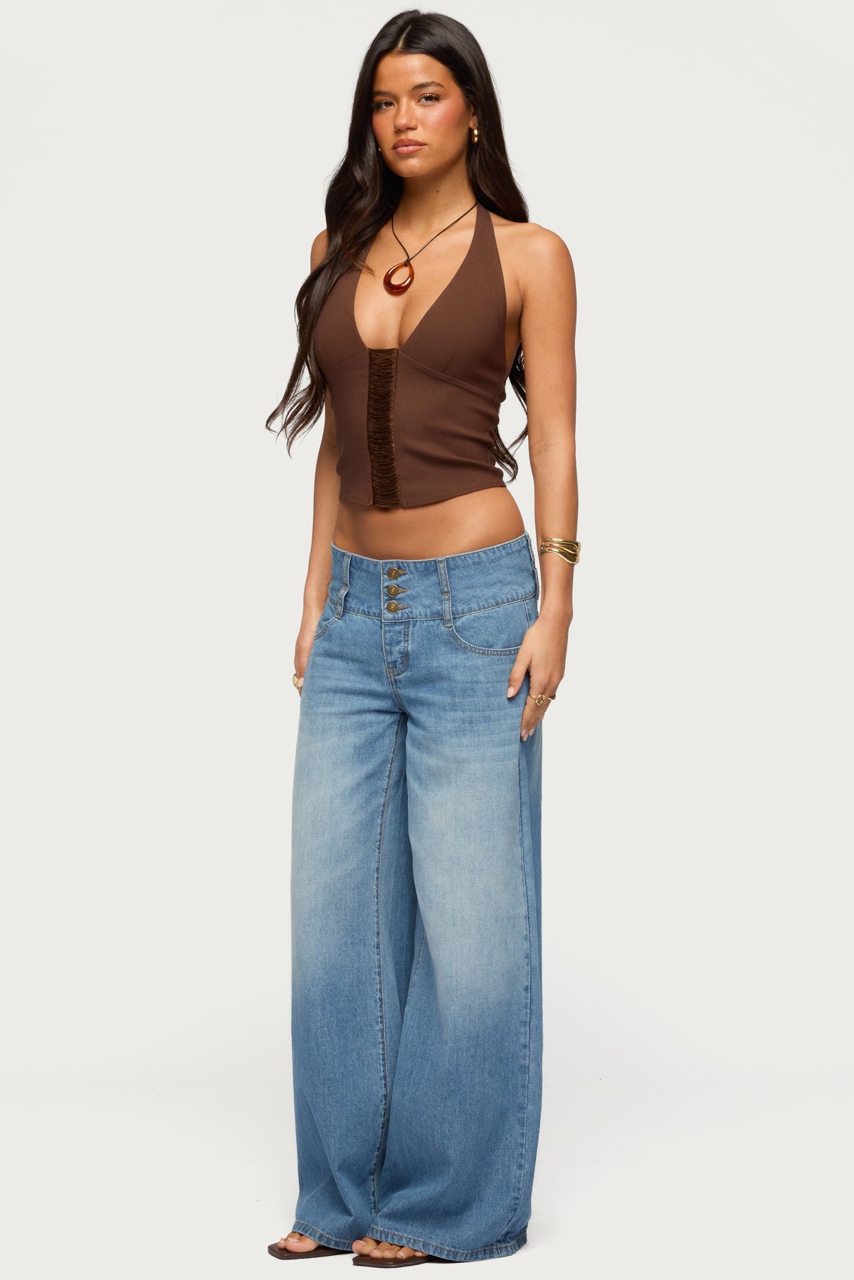 Wide Waistband Low Rise Baggy Jeans - Image 5