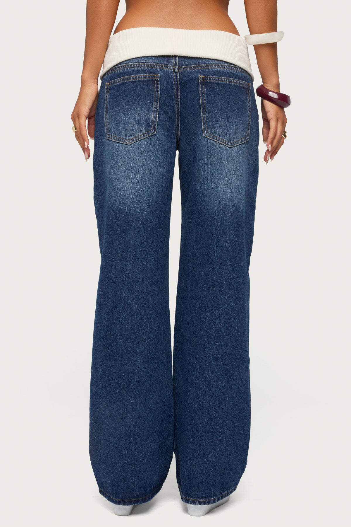 Knit Foldover Low Rise Baggy Jeans - Image 4