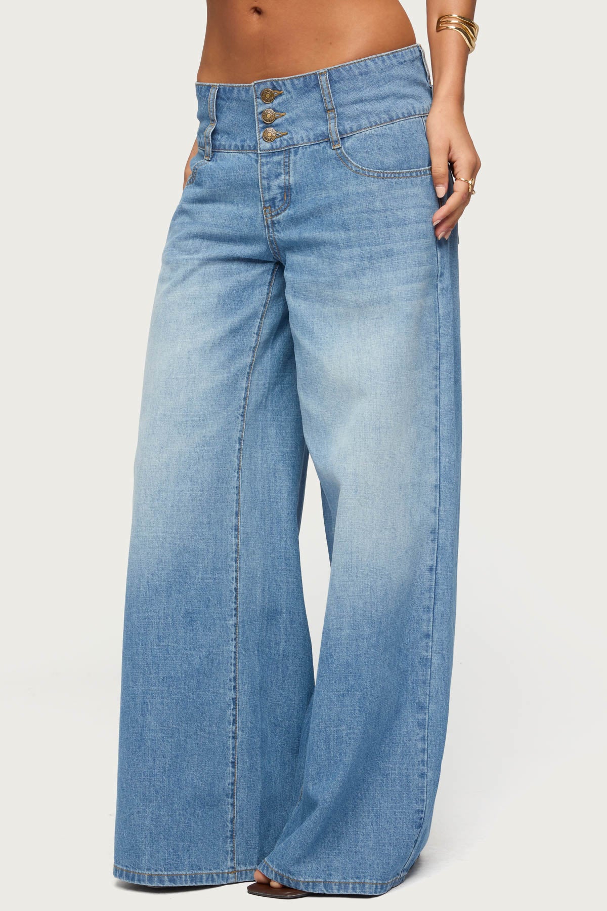 Wide Waistband Low Rise Baggy Jeans - Image 3