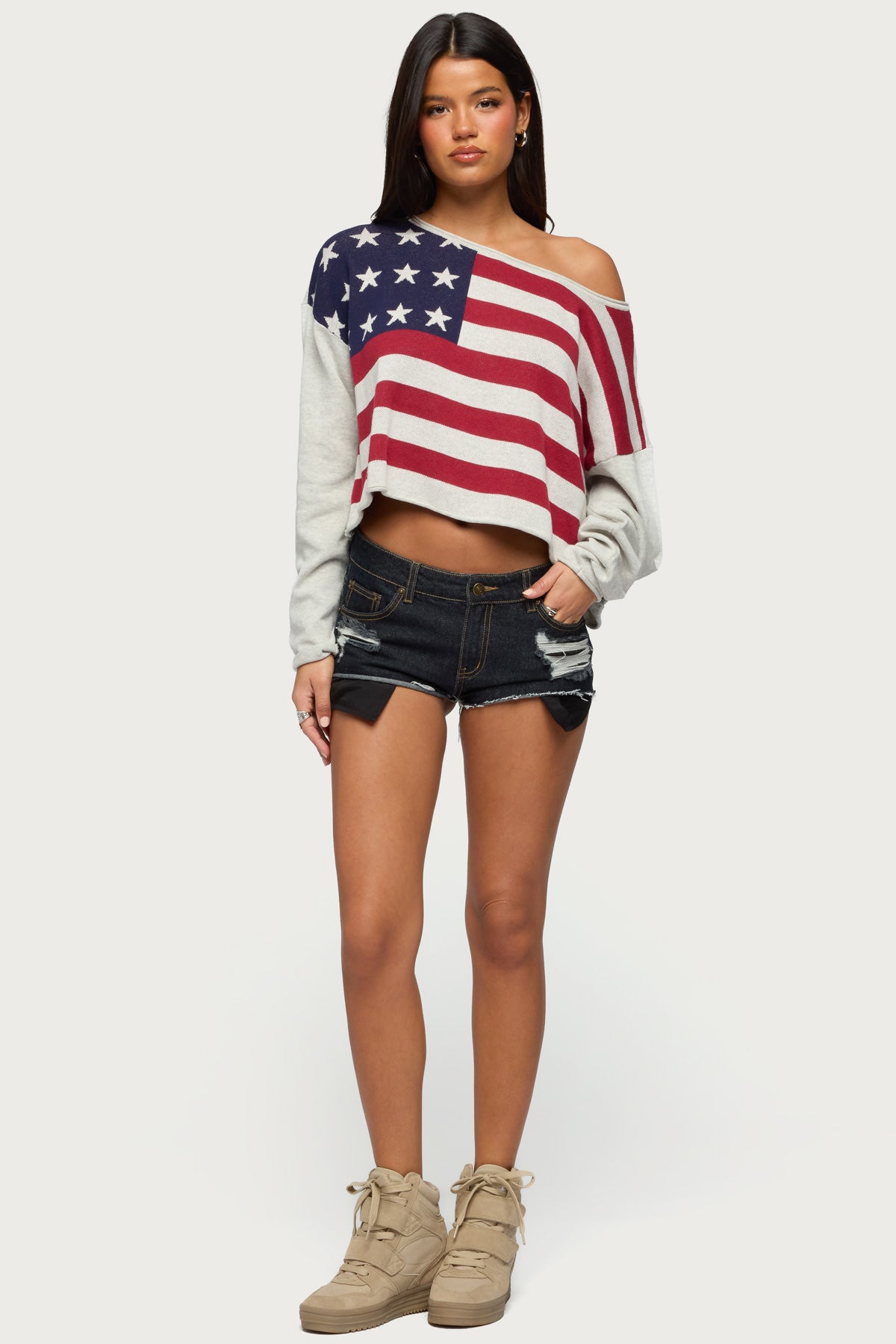USA Off Shoulder Sweater - Image 2