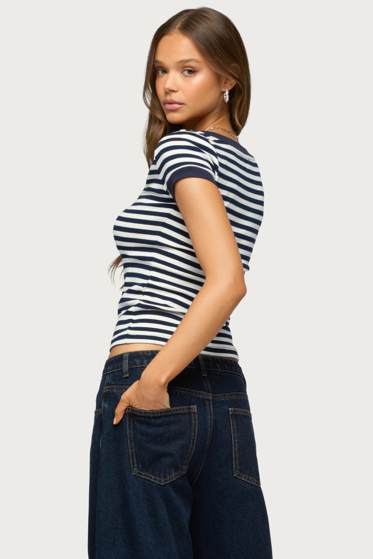 Antonela Striped V Neck T Shirt - Image 5