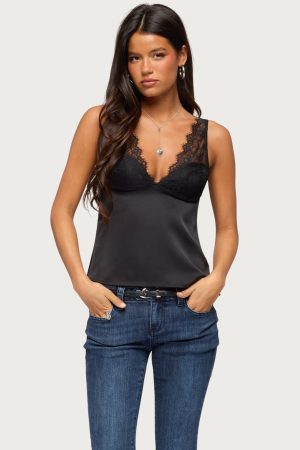 Vikkey Lacey Satin Effect Tank Top