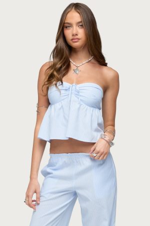 Cersei Striped Tie Front Strapless Top