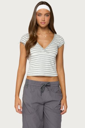 Laia Striped V Neck T Shirt