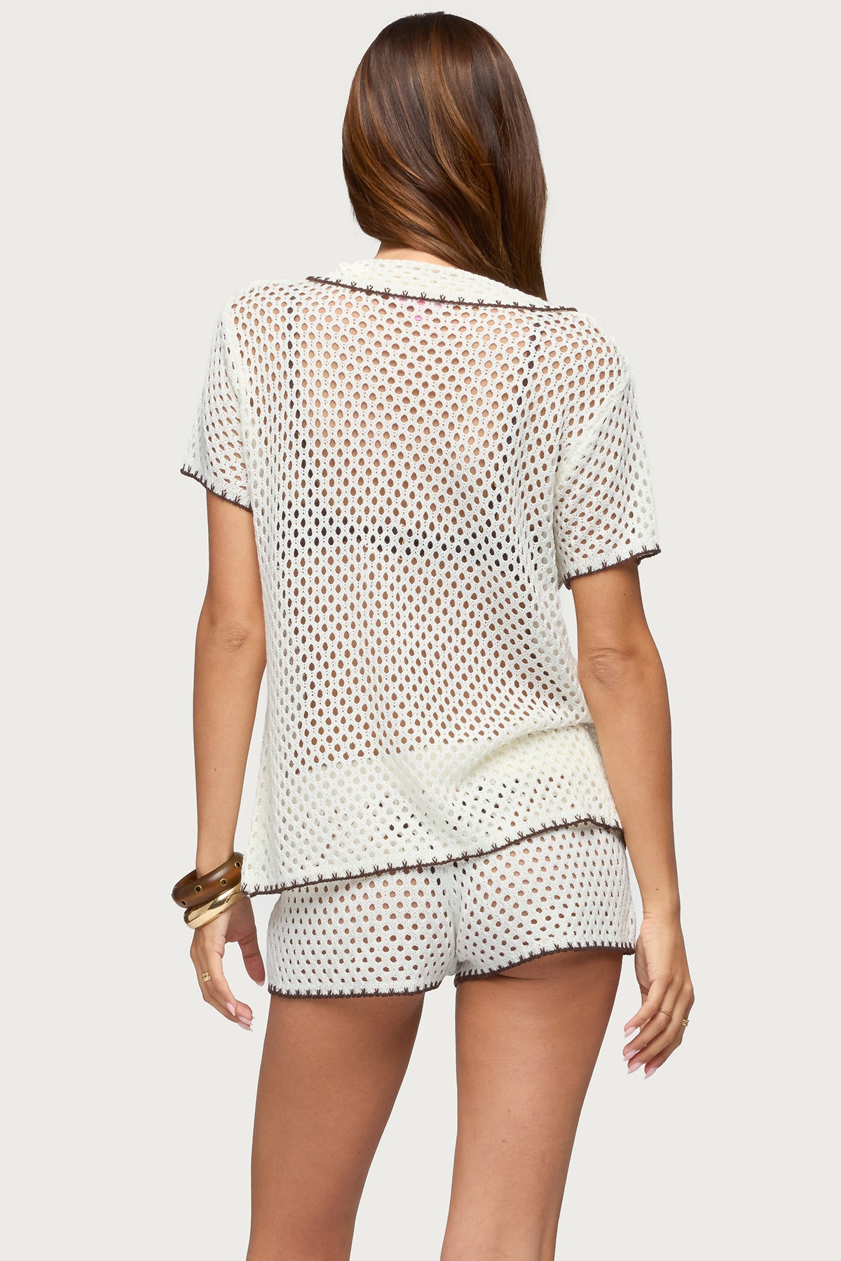 Rocca Contrast Button Up Crochet Top - Image 4