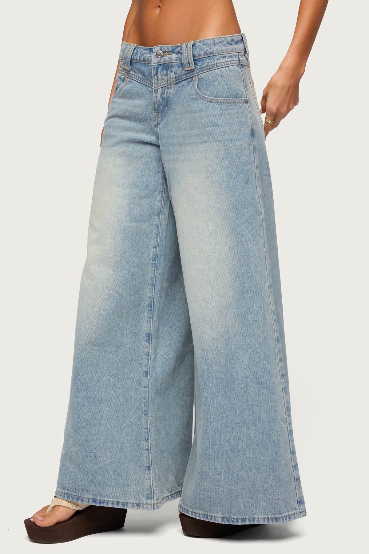 Stitched Low Rise Wide Leg Jeans - Image 3