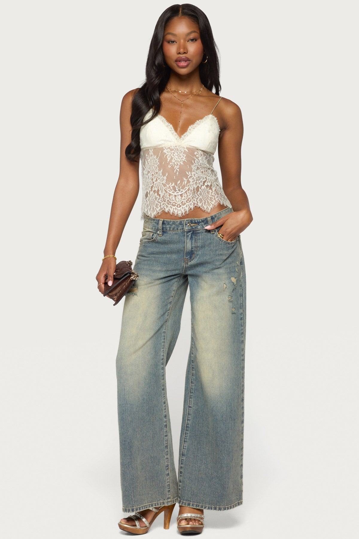 Ottilie Lace & Satin Effect Top - Image 2