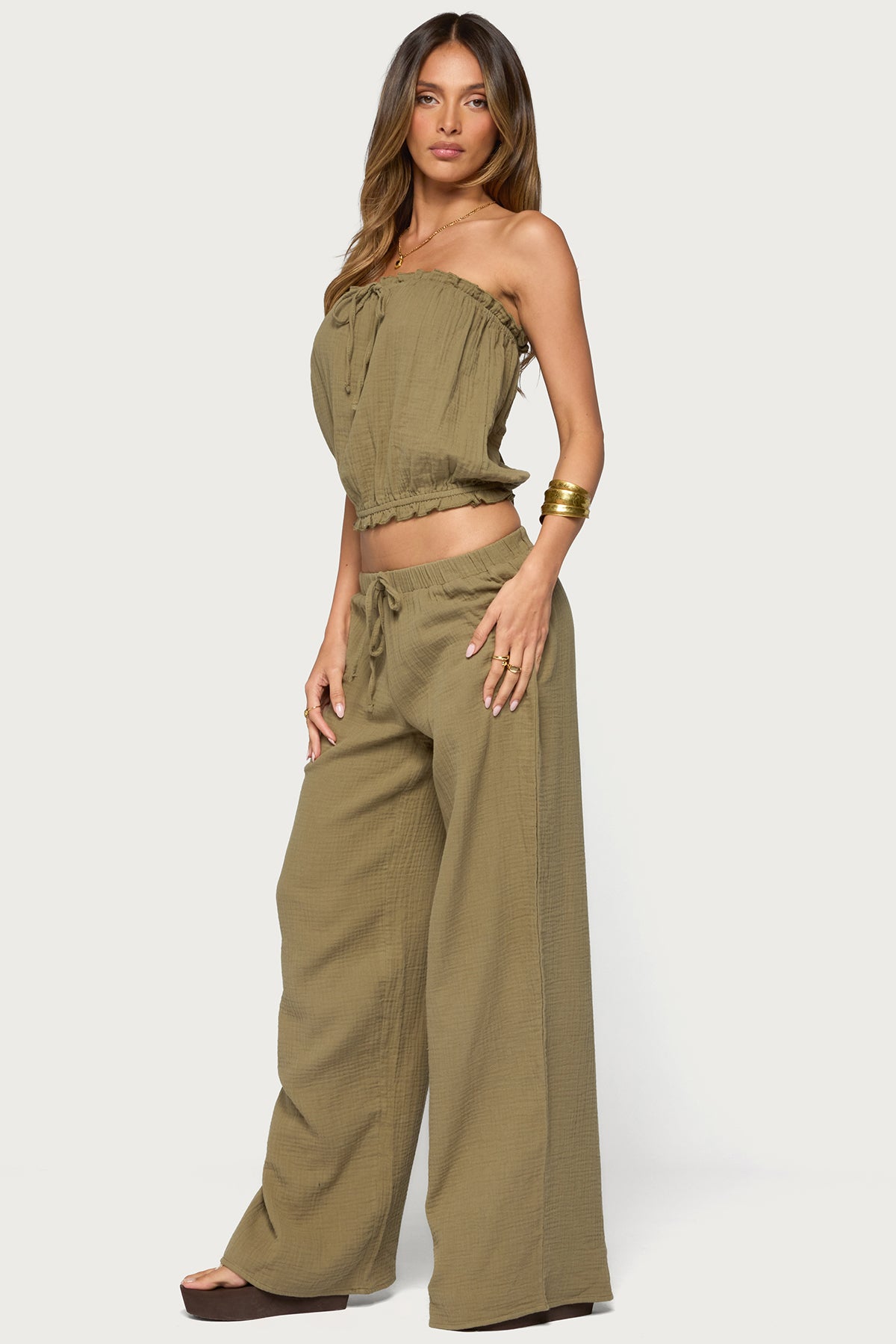 Viktoria Wide Leg Gauze Pants - Image 4