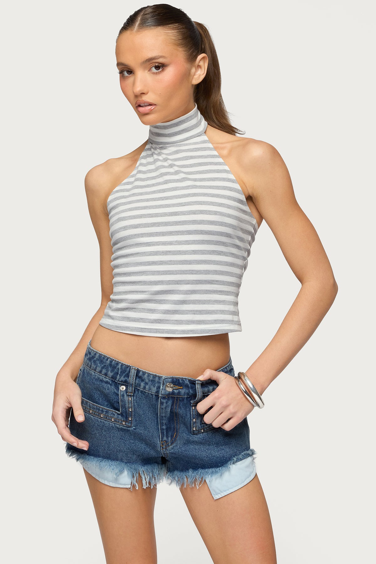 Kay Striped High Neck Halter Top - Image 2