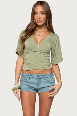 Sully Iridescent Button Wrapped Top
