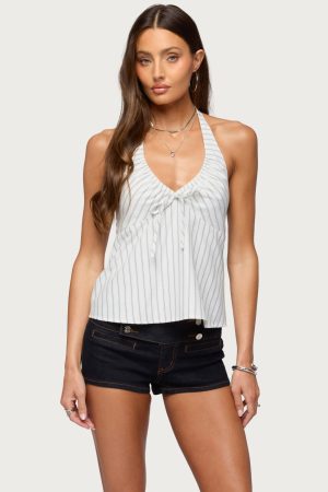 Breya Striped Babydoll Halter Top