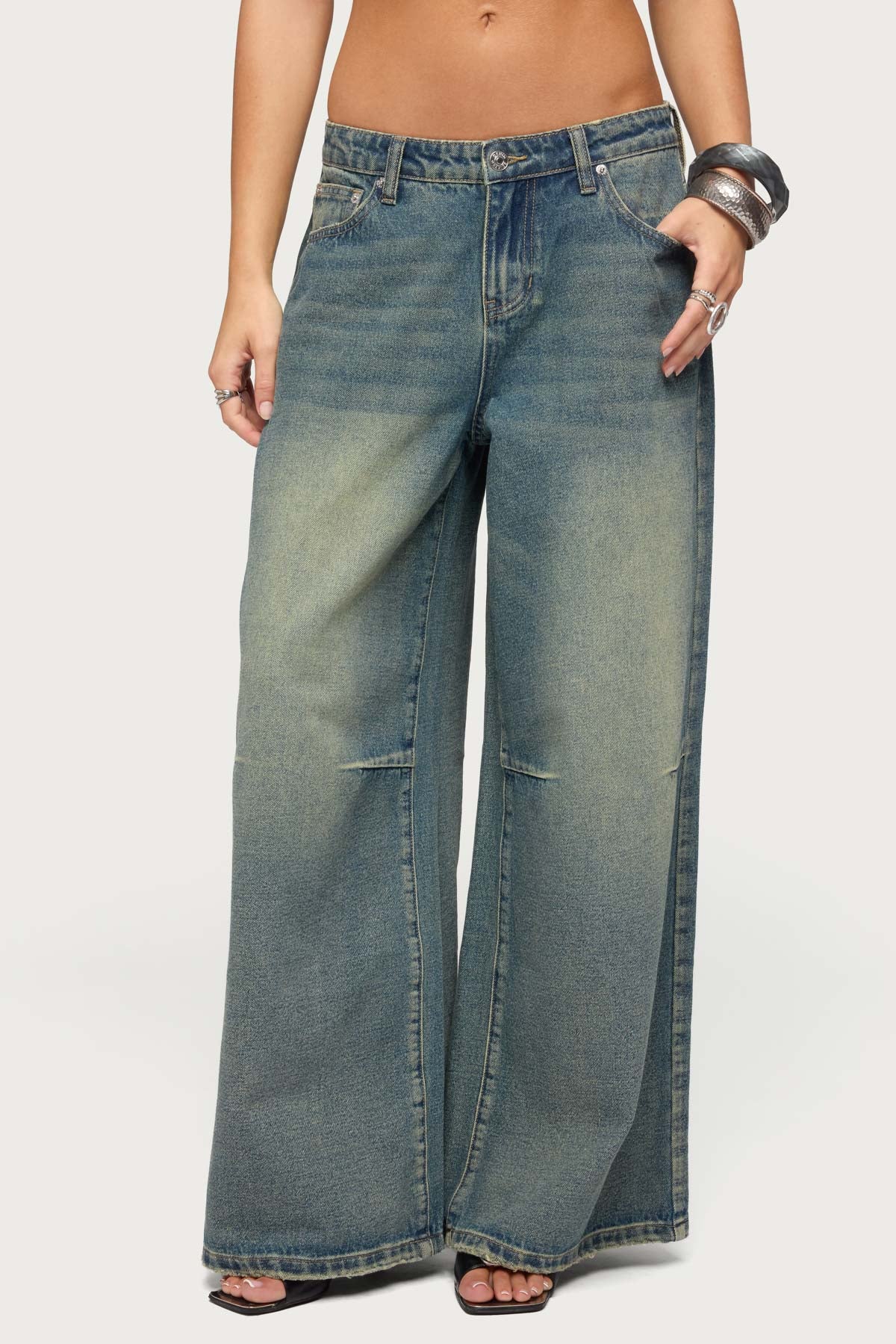 Adjustable Button Low Rise Baggy Jeans - Image 2