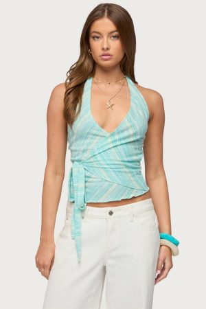 Aquarelle Striped Wrap Halter Top