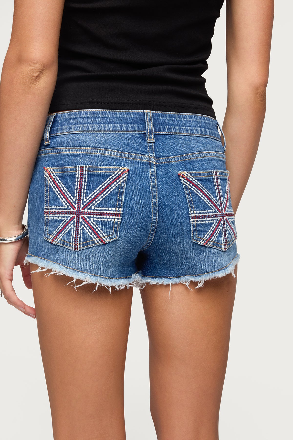 Union Jack Low Rise Denim Shorts - Image 3