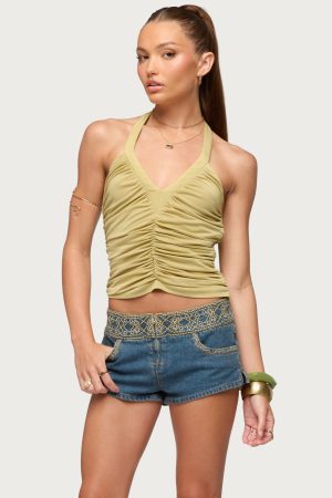 Jackey Ruched V Neck Halter Top