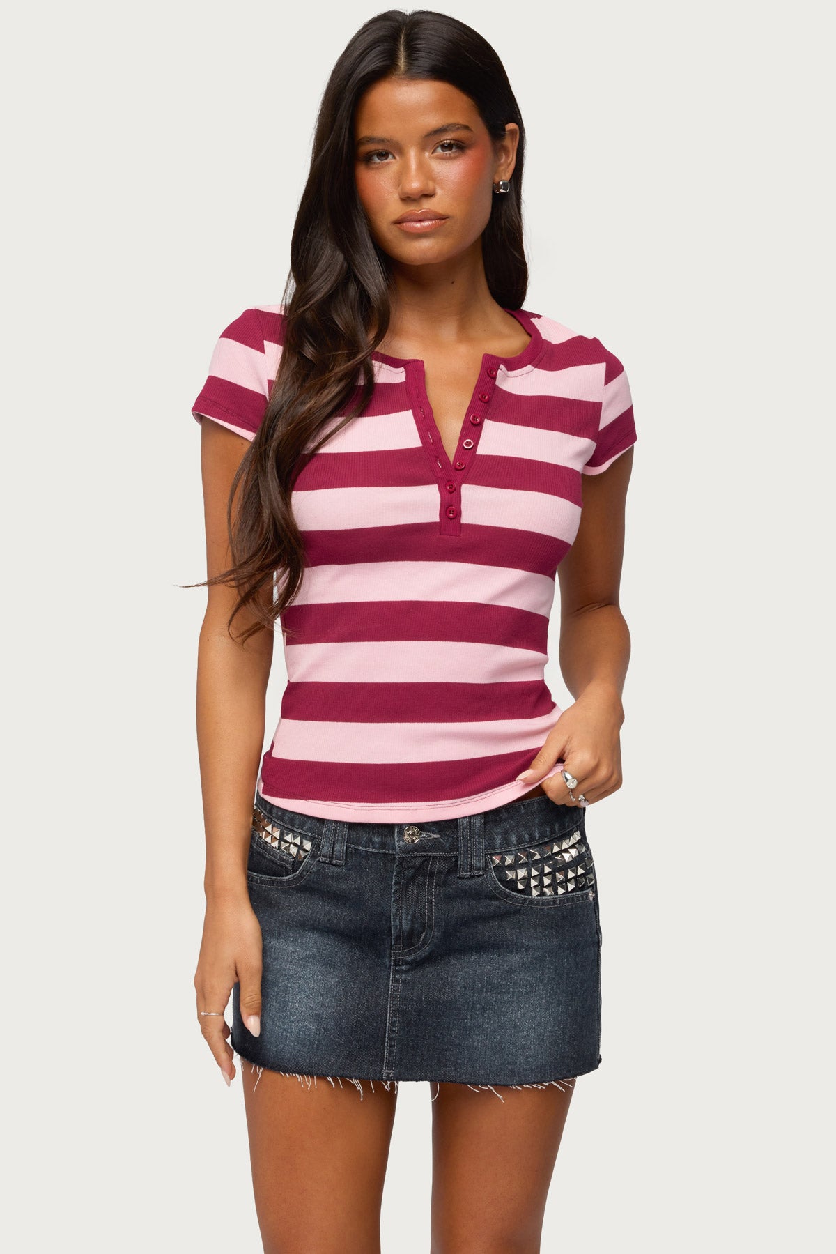 Rhianon Striped Henley Top - Image 2