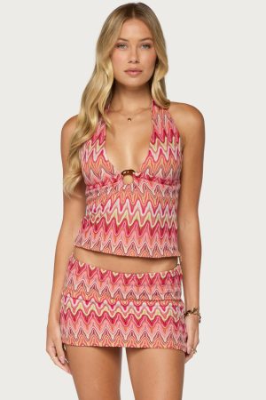 Saha Zigzag Crochet Halter Top