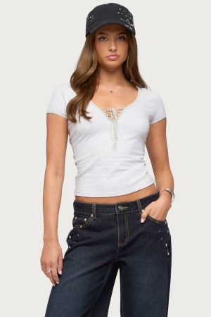 Balor Lace Up V Neck T Shirt
