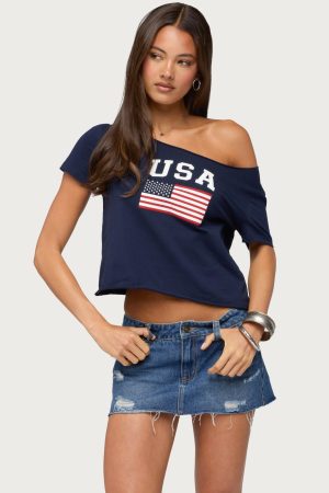 USA Babe Off Shoulder T Shirt