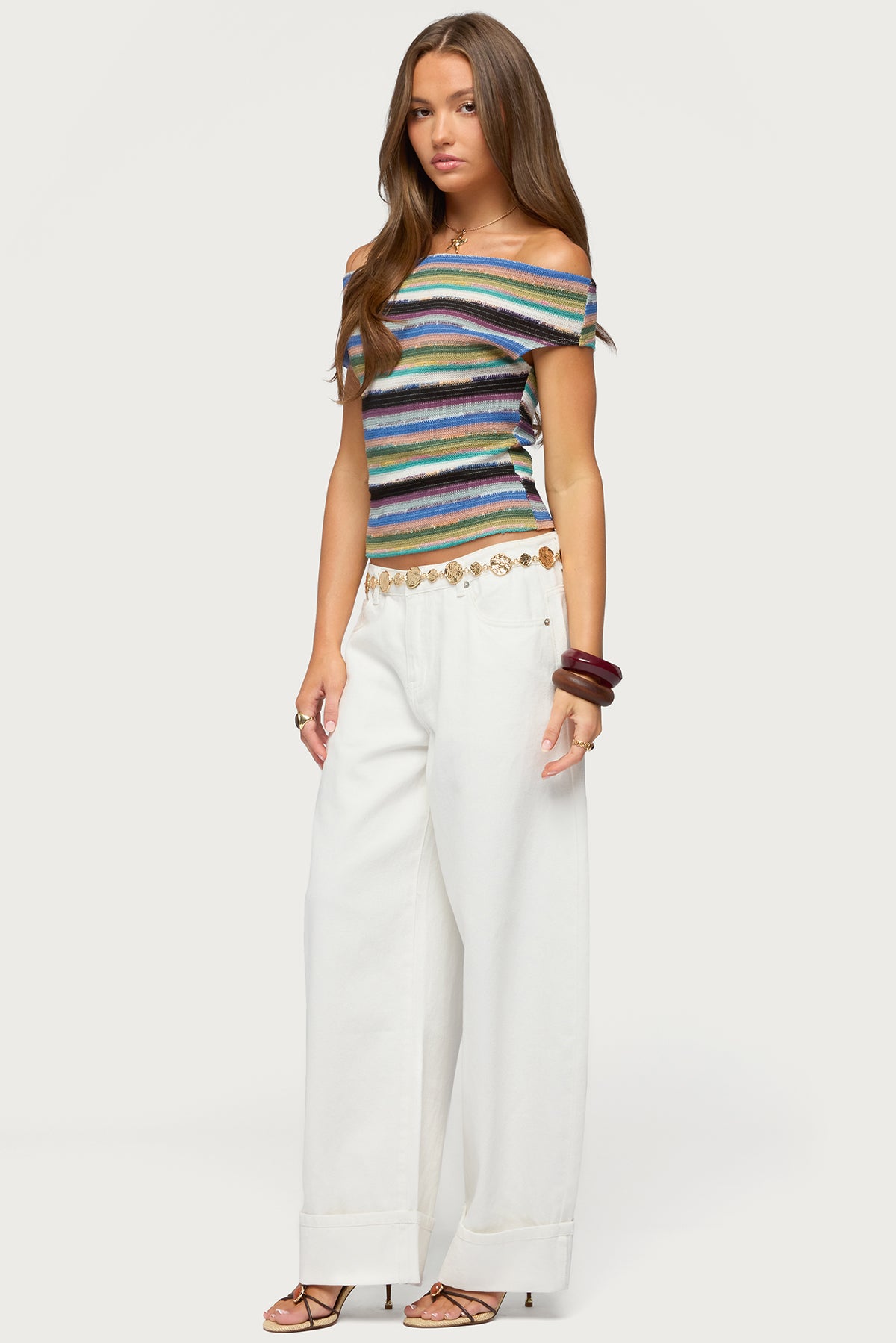 Irenea Striped Knit Off Shoulder Top - Image 3
