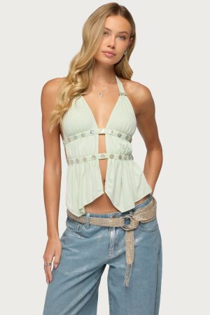 Izora Button Split Front Top