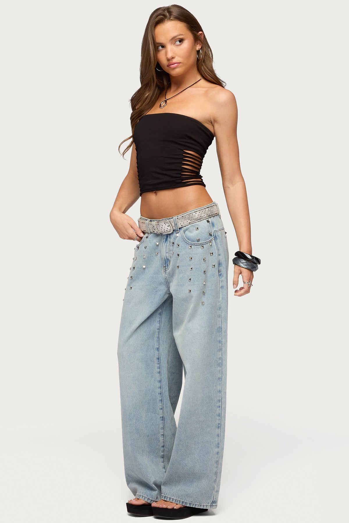 Oaklee Studded Low Rise Baggy Jeans - Image 4