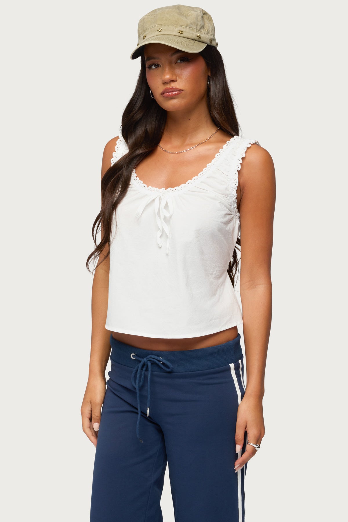 Edyth Tie Front Cotton Tank Top - Image 3