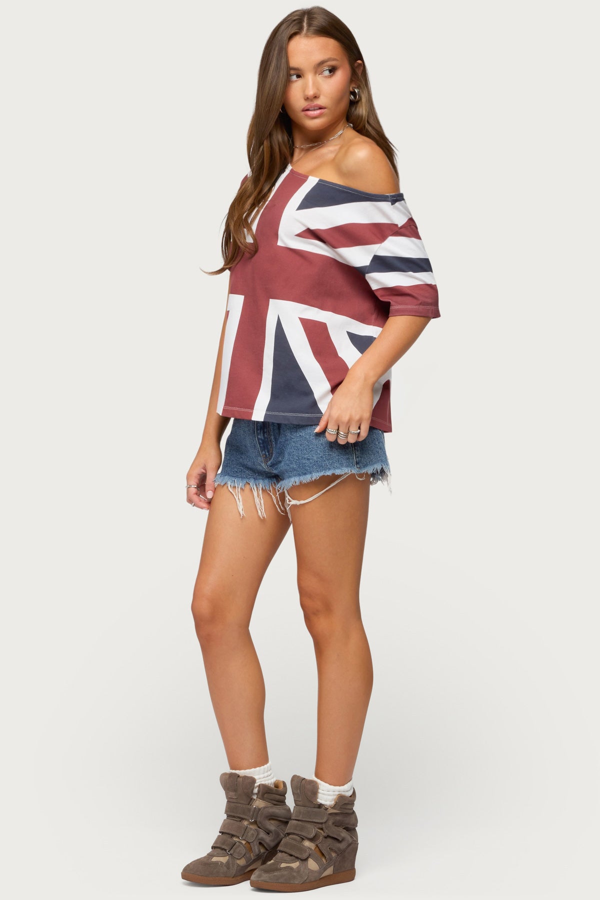 Union Jack Off Shoulder T Shirt - Image 4