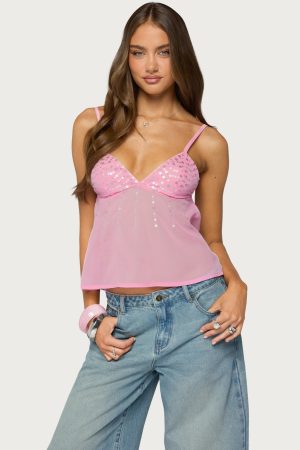 Klio Sequin Chiffon Babydoll Top